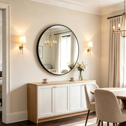 ZENY 36 Inch Round Wall Mirror, Black Frame Bathroom Mirror for Wall, Large Circle Vanity Mirror Wall Mounted - size: 36"L x 36"W