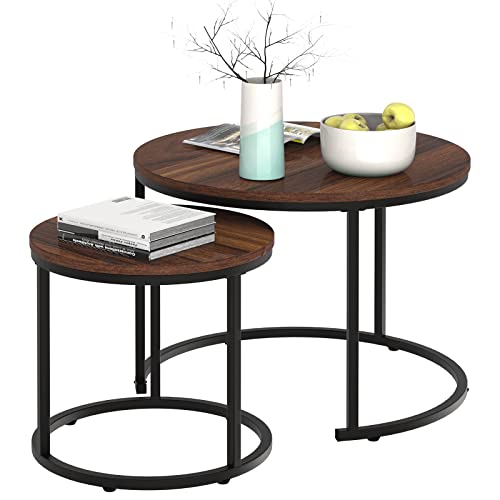 Nesting Coffee Table Rustic Brown 2 Sets for Small Place Engineered Wood Sofa End Side Table for Living Room Cabin Bed Room Dining Room - color: Rustic Brown