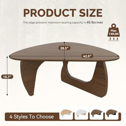 Modern Wood Coffee Table, Triangle Center Table with Premium Wooden Top& Unique Base, 42.5” Small Mid Century Tea Tables for Living Room, Apartment, Office,Walnut - color: Walnut, size: Large 42.5*28.5*15.7in