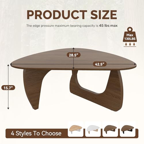 Modern Wood Coffee Table, Triangle Center Table with Premium Wooden Top& Unique Base, 42.5” Small Mid Century Tea Tables for Living Room, Apartment, Office,Walnut - color: Walnut, size: Large 42.5*28.5*15.7in