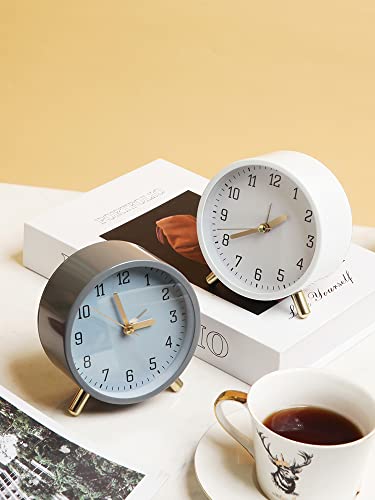 SHISEDECO Small Analog Alarm Clock, Battery Operated Desk Clock, White | Bedside Analog Non-Ticking Silent Small Deskclock Battery Operated for Living Room, Bedroom, Office - color: White