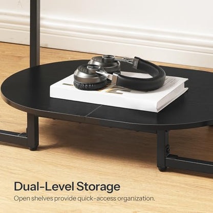 HOOBRO Coffee Table for Living Room, Oval Small Coffee Table with 2-Tier Open Storage Shelf, Industrial Cocktail Tea Table, Wooden Desktop Center Table, Home Office, Rustic Brown and Black BFK09KF01 - color: Rustic Brown and Black