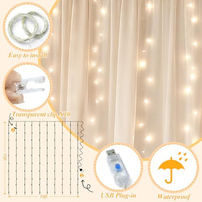 Ledido 10×8ft Beige Tulle Backdrop Curtains with Lights(8 Panels 5×8ft) - color: Beige, size: 40×8ft(8 Panels 5×8ft)