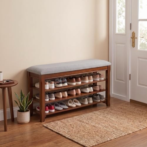 Solid Wood Shoe Rack for Entryway Bench, Flip-Top Soft-Close Lid, 47.2'' | 550 lbs Max Load, Adjustable Shelves, Cushioned Entryway Shoe Storage Organizer for Mudroom, Hallway - size: 47.2''