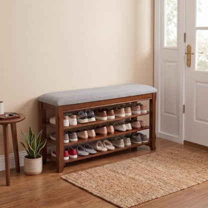 Solid Wood Shoe Rack for Entryway Bench, Flip-Top Soft-Close Lid, 47.2'' | 550 lbs Max Load, Adjustable Shelves, Cushioned Entryway Shoe Storage Organizer for Mudroom, Hallway - size: 47.2''