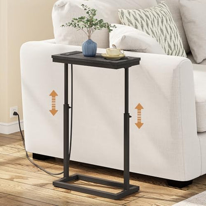 TUTOTAK End Table with Charging Station, Side Table, Tall Couch Table | Sofa Table, for living Room, Bedroom, Black TB01BK084 - color: Black, size: 1 Pack, style: With Plug