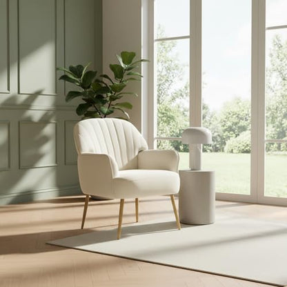 GDFStudio 25" Velvet Accent Chair with Arms and Back, Modern Shell-Shaped Upholstered Barrel Chairs, Small Comfy Reading Chair Lounge Chairs with Solid Legs for Living Room Bedroom Office Cafe, Beige - color: Beige