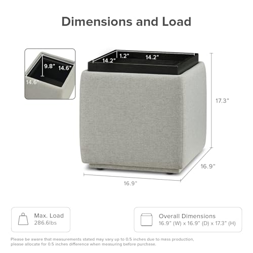 mopio Levi Storage Ottoman with Reversible Tray, Modern Square Chest Coffee Table, Upholstered Cube Sitting Foot Stools Ottoman for Living Room, Bedroom, Entryway (Fabric, Light Gray) - color: Light Gray Fabric, Cube