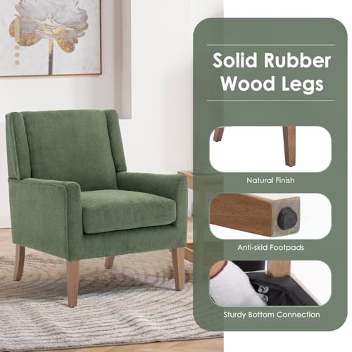 COLAMY Modern Wingback Living Room Chair Set of 2, Upholstered Fabric Accent Armchair, Single Sofa Chair with Lounge Seat and Wood Legs for Bedroom/Office/Reading Spaces, Green - color: Green, size: Set of 2