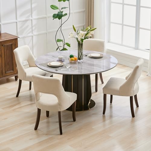 UVV Wooden Dining Chairs Set of 4, Mid Century Modern Fabric Upholstered Dining Room Chair Kitchen Chairs, Farmhouse Dinner Chair with Solid Wood Legs for Kitchen Dining Room, Beige - color: Beige, size: Set of 4