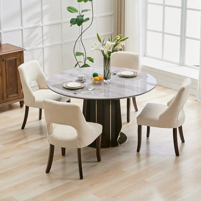 UVV Wooden Dining Chairs Set of 4, Mid Century Modern Fabric Upholstered Dining Room Chair Kitchen Chairs, Farmhouse Dinner Chair with Solid Wood Legs for Kitchen Dining Room, Beige - color: Beige, size: Set of 4