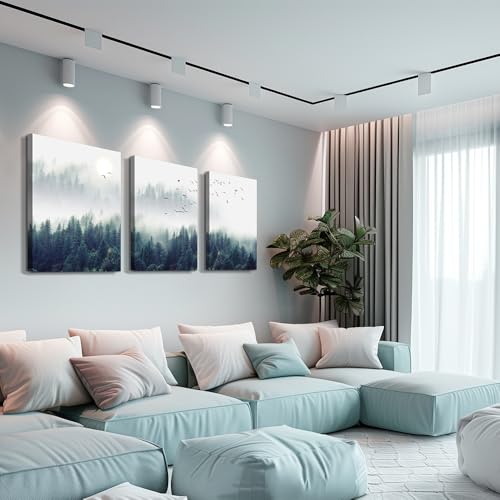 MHARTK66 Canvas Wall Art For Living Room Large Wall Decor For Bedroom Modern Office Wall Decorations Forest Landscape Paintings Farmhouse Pictures Artwork Home Decor Tree Nature 3 Panel Wall Art - color: The Fog Forest, size: 20x28inches*3pcs