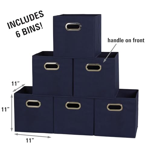Household Essentials 81-1 Foldable Fabric Storage Bins | Set of 6 Cubby Cubes with Handles | Navy Blue, 6 lbs (Pack of 6) - color: Navy, size: 11” L x 11” W x 11” H (Pack of 6)