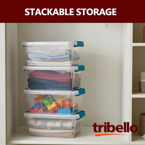 Tribello Clear Plastic Storage Bins with Lids Stackable Storage Bins (15 Quart)