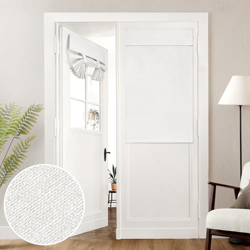 HOMEIDEAS 100% Linen Blackout French Door Curtains, Privacy Door Window Curtains, 26 X 40 Inch Room Darkening Blinds, Thermal Insulated Shades for Bedroom, 1 Panel, White - color: White, size: 26"W x 40"L (Pack of 1)