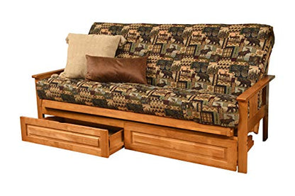 Kodiak Furniture Monterey Futon Set with Storage Drawers, with Butternut Base and Peter's Cabin Mattress - color: Peter's Cabin, size: Drawers Included, style: Butternut Finish