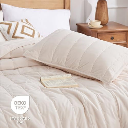 ALPHA HOME Cotton Lightweight Coverlet Set, Queen | 3 PCS, beige, striped, soft, all-season, machine washable, contemporary style - color: Beige, size: Queen