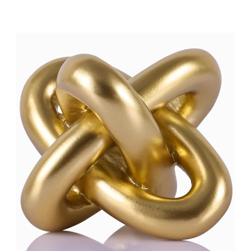 Golden Knot Statue, Three Knot Sculpture Home Decor Accents, Knot Sculptures and Statues for Rustic Coffee Table Living Room Dining Table Entryway Entrance Shelf Small Decorations and Accessories - color: Gold