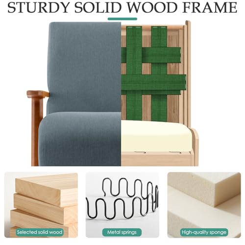 Home Accent Chair Mid Century Modern Accent Chair with Wood Frame, Linen Material Lounge Upholstered Armchair, Reading Chair, For Living Room, Bedroom,Office,Comfy Guest Waiting Room Chairs Blue - color: Blue, size: Linen