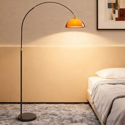 Black Arc Floor Lamp,2-Layer Dome Acrylic Lampshade,for Living Room | Multi-Angle Rotating Shade,Adjustable Height,Stable Base,Mid Century Modern,Tall Curved Standing Lamps,for Bedroom and Couch - color: No Desk