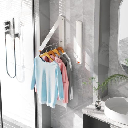 Clothes Drying Rack, Laundry Room Wall Mounted Retractable Clothes Hanger Drying Rack, Laundry Clothing Drying Rack Folding Indoor or Outdoor, Aluminium Dryer, 2pcs(White with 80cm bar) - color: White 2 Pack With Rod