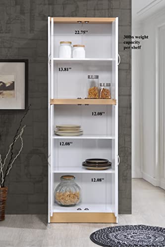 Hodedah 4 Door Kitchen Pantry with Four Shelves, White - color: White