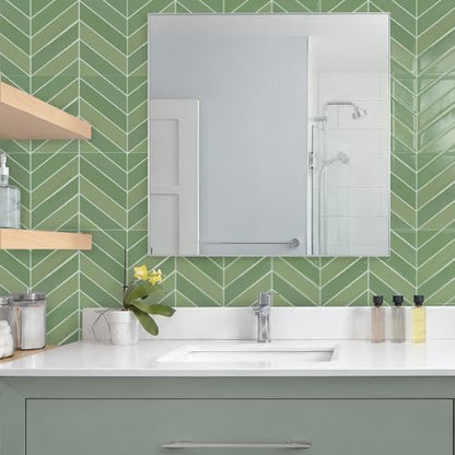 STICKGOO Herringbone Peel and Stick Backsplash, Olive Green, 10 Sheets | 12.6 x 9.7 in, Thicker Rectangular Vinyl Stick-On Wall Tiles, Easy Alignment, Waterproof, Easy to Clean, Kitchen/Bathroom - color: Olive Green, size: Pack of 10