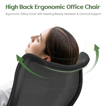 Office Chair Ergonomic Desk Chair - Comfy Mesh High Back Office Chair with Lumbar Support Wheel Home Desk Office Chairs Flip up Armrest Executive Rolling Swivel Task Computer Chair Black Silver - color: Black Silver