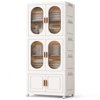 2-Tier Hanging Foldable Closet with Storage Bin, 3-Tier Portable Armoire Organizer, Modular Folding Cabinet with Doors & Wheels for Nursery Room Organization, Clear - size: Style A