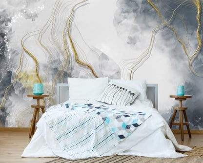 Abstract Grey Marble Wallpaper Large Abstract Gold Wall Mural | 151"x96", for Bedroom Living Room Bathroom, Textured Fabric, Not Peel and Stick - color: Mural 09, size: 151" x 96"