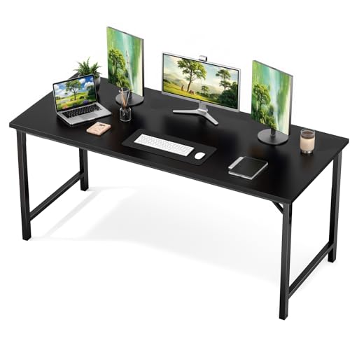 Sweetcrispy 63-Inch Computer Desk for Bedroom, Black | Gaming Writing Work and Study Desk for Home Office, Sturdy Metal Frame and Compact Modern Design with X-Shaped - color: Black, size: 63-Inch