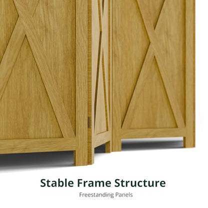 4 Panel Folding Room Divider, Solid Wood Privacy Screen, Freestanding Partition Wall, Temporary Wall for Home/Office/Bedroom/Restaurant, Natural - color: Natural