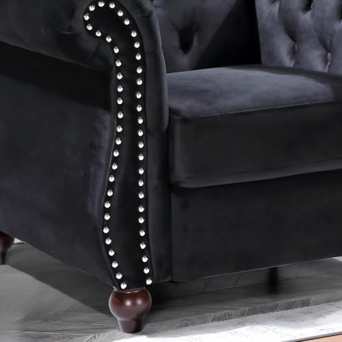 GDFStudio 40.6" Modern Velvet Accent Chair, Chesterfield Upholstered Lounge Chair with Rolled Arms, Comfy Single Sofa Chair with Button Tufted Back & Wood Tapered Legs for Living Room Bedroom, Black - color: Black, size: 1 Seat
