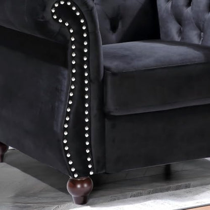 GDFStudio 40.6" Modern Velvet Accent Chair, Chesterfield Upholstered Lounge Chair with Rolled Arms, Comfy Single Sofa Chair with Button Tufted Back & Wood Tapered Legs for Living Room Bedroom, Black - color: Black, size: 1 Seat