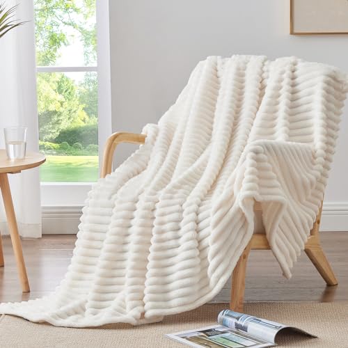BEDELITE Ribbed Fleece Throw Blanket for Couch, Cream, 50"x60" | Ultra-Soft Plush Fleece, Cozy, Warm Yet Lightweight, Ribbed Texture, Home Decor, Machine Washable, Giftable, All-Season Use - color: Cream, size: Throw(50"x60")