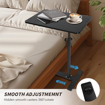Adjustable Height C Shaped Side Table with Wheels 40 * 60cm | 360° Swivel TV Tray Table, Mobile End Table for Living Room Bedroom Sofa Bed Office - color: Black