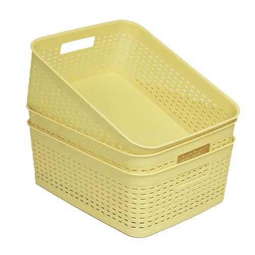 Plastic Storage Baskets for Cabinets, Household Pantry Organization with Handle,Organizer Bins for Room,Bathrooms,Under-Sink,Kitchen (Yellow, M-3PACK) - color: Yellow, size: M-3PACK