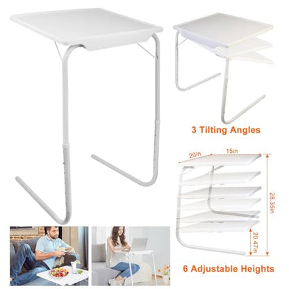Height Adjustable Folding TV Tray Table, 6 Positions, 20x15in | 52-72cm Height Range, 3 Tilt Angles 30/60/90°, Max 10kg Load, Tool-Free Assembly, Dorm, Bedroom, Office