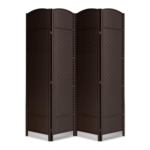 4 Panel Folding Room Divider,Woven Privacy Screen,Chocolate | Solid wood frame, handcrafted diamond pattern, 6FT tall, extends to 63 inches wide, no assembly required - color: Chocolate, size: 4-Panel