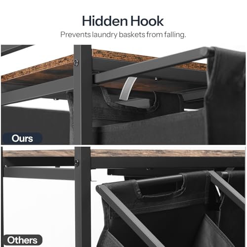 HOOBRO Laundry Sorter 5 Sections, Laundry Hamper with Wheels, 5 × 10.5 Gallon (40 L), Rolling Laundry Basket, Pull-Out and Removable Oxford Fabric Bags, Rustic Brown and Black BF07XY01