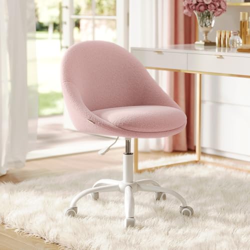 VASAGLE Vanity Chair, Adjustable Swivel with Lumbar Support | Armless desk chair, teddy fleece, compact for small spaces, bedroom, Jelly Pink UOBG020R93 - color: Jelly Pink, size: Set of 1, style: Vanity Chair