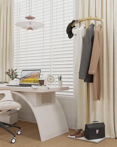 Modern Coat Racks,T-Shaped Coat Stand with Rock Base,68.9in Gold | Metal Garment Racks with Anti Slip Knot,Arcuate Clothes Display Hanger with Natural Patterned Bottom Plate for Bedroom - color: Gold
