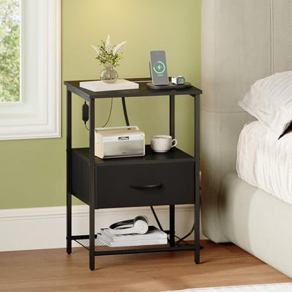 Somdot Nightstand with Charging Station & LED Light, Bedroom Bedside Table | Dorm, Guest Room, Kids Room, Laundry, Closet, Entryway and Hallway, Black - color: Black, size: 11.8"D x 15.7"W x 23.4"H (1 Drawers)