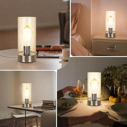 Bedside Nightstand Lamp for Bedroom Living Room, Modern Desk Lamp | Table Lamp with Glass Lamp Shape, 2700K 6W Glass Bulb Included(Bronze). - color: Bronze-Clear