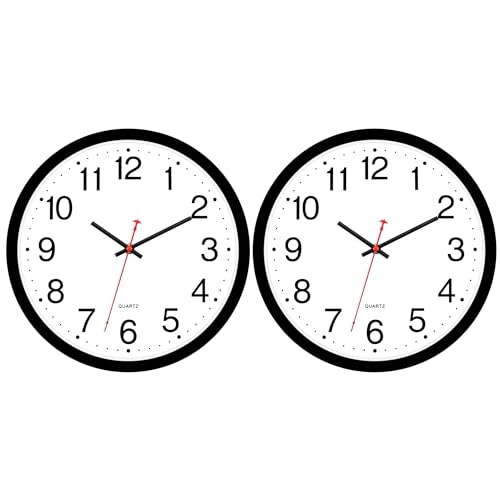 Foxtop 2 Pack Black Wall Clock, 12 Inch Silent Non Ticking Quartz Battery Operated Round Analog Wall Clock for Classroom School Office Living Room Bedroom Home - color: Black, size: 12 Inch - 2 Clocks