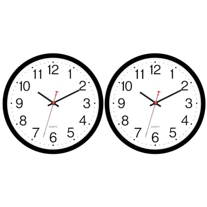Foxtop 2 Pack Black Wall Clock, 12 Inch Silent Non Ticking Quartz Battery Operated Round Analog Wall Clock for Classroom School Office Living Room Bedroom Home - color: Black, size: 12 Inch - 2 Clocks