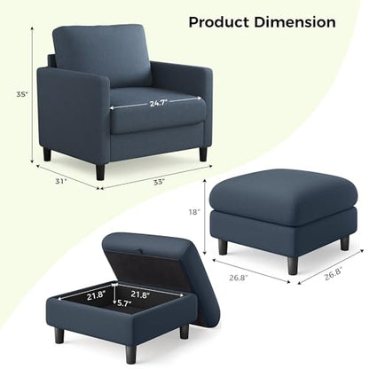 Welzona Sofa Accent Chair with Ottoman, 33" Teddy Reading Chair and Ottoman | Comfy Teddy Fabric, Tool-free Setup, Washable Covers, All-wood Chair and Ottoman Sets for Living Room, Bedroom, Blue Grey - color: Blue Grey, size: standard & ottoman