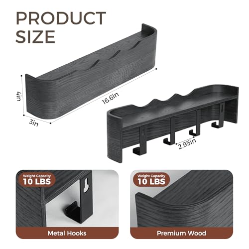 Coat Rack Wall Mount with Shelf Entryway Shelf Modern Key Holder Hanger Wall Shelves with Hidden Hooks for Hanging Towels Coats Hats Bags for Hallway Bathroom Bedroom (Wavy Black, 4 Hooks) - color: Wavy Black, size: 4 hooks
