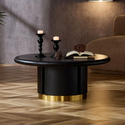 35.43" Round Coffee Table with Sintered Stone Tabletop & Cylindrical Stainless Base, Modern Circle Center Table Tea Table for Living Room, Easy Assembly - Black - color: 35.43" Coffee Table With Sintered Tabletop, Black