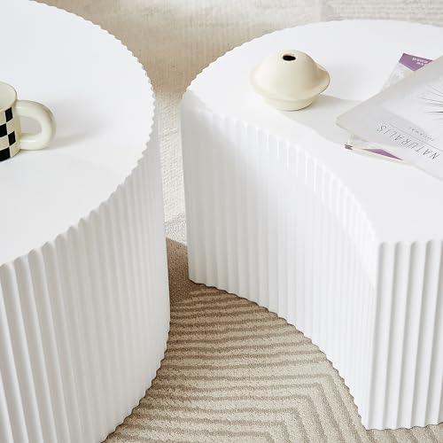 JUSTONE Set of 2 Nesting Side Table,Modern Round Wood Accent Side End Table for Living Room Bedroom and Entryway, Apartment,Nesting Tables for Small Spaces No Assembling (Matte White) - color: Round-white